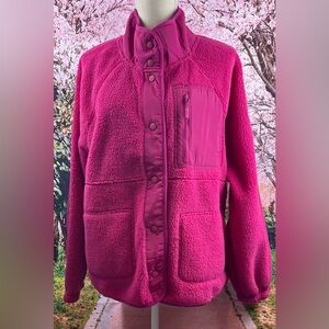 Puma Size:XL Women Sherpa Fleece Jacket W/Woven Pocket Snap Button Hot Pink